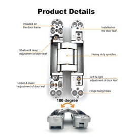 VOLUKA 2 Pack Hidden Door Hinges, 6 inch 3-Way Adjustable Concealed Hinges Zinc Alloy 180 Degree Swing Invisible Door Hinges (Silver)