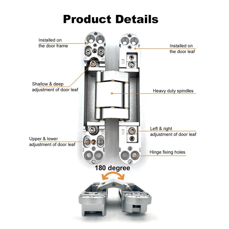 VOLUKA 2 Pack Hidden Door Hinges, 6 inch 3-Way Adjustable