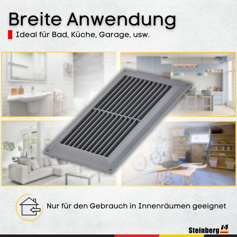 Steinberg14 Grey Ventilation Grille 250 x 170 mm - Plastic
