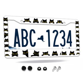 License Plate Frame Black Cat Car Cover Tag Holder Frames Metal Aluminum Rustproof License Plate Cover for Standard Us Canada License Plate Holder 12" x 6"