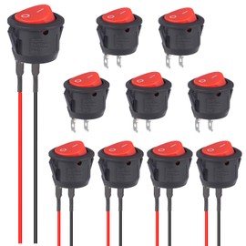 VEXUNGA 12V Switch Round 5Pcs Toggle Switch and 5Pcs Rocker Switches with Pre-soldered Wires 10A 125V 6A 250V 2 Pin 2 Position ON OFF Red for Car Boat Caravan (10Pieces)