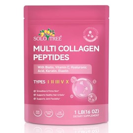 Multi Collagen Peptides Powder, 1 lb Unflavored Hydrolyzed Collagen Types I, II, III, V, X，16 oz (41 Servings)-Hyaluronic Acid Power,Grass Fed Collagen Supplements for Women and Men, Non GMO