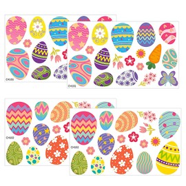 70PCS Easter Window Cling Stickers, 4 Sheets Easter Window Cute Eggs Cling for Spring Window Decoration, Reusable Easter Egg for Spring Window Stickers Decoration