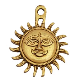 Decorative Wall Art Hanging Sculpture Sun Metal Antique gold Finish Sun Idol Face Indian Traditional New Year Hanging Statutes for Indoor outdoor Decor Best for Housewarming Gifting Ideas(Size:-3")