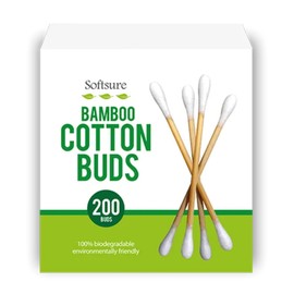 Bamboo Cotton Buds - 200 Pcs Organic Cotton Wool Buds, Biodegradable, Sustainable, Plastic-Free, Fully Recyclable Ear Buds (200, Standart)