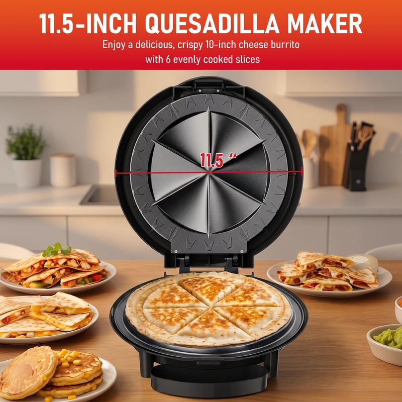 Electric Quesadilla Maker, 11' Quesadilla Press with Extra Stuffing Latch,