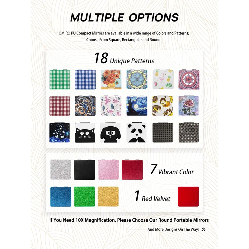 OMIRO Compact Mirror, Glitter PU 1X/3X Magnification, Ultra Portable for