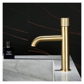 JVOZBZMWZ Brush Gold Basin Faucet Bathroom Single Lever Hot and Cold Sink Mixer Tap Faucet Solid Brass Basin Lavtory Faucet (Color : Brush Gold S)