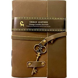 Urban Leather Journal for Men Women to Write in, Handmade Vintage Key Rustic Brown Drawing Sketchbook Travel Diary Notepad Writing Notebook for Him & Her, 5x7 Small Blank Plain Unlined Thick Paper