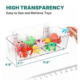 JNDETOP Bath Toy Storage Holder for Bathtub, Clear Acrylic Bath Toy Organizer with Drain Holes, 2 Pack Large Capacity Bathtub Toy Storage Shower Caddy for Bathroom