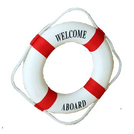 MorroMorn Lifebuoy Wall Hanging Decor - Welcome Aboard Mediterranean Style Home Decoration (Red, 5.5")