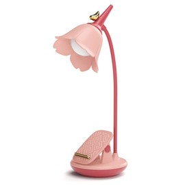 MAGICKK LED Desk Lamp Clip on Lamp Cordless Table Light Adjustable Gooseneck Dimmable Touch Rechargeable Battery Eye-Caring Night Light for Kids,Mini Cute Lamp for College Dorm Bedroom Reading (Pink)