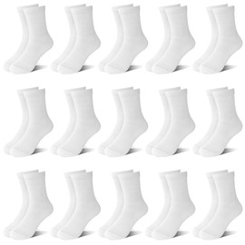 ZERULETS 15 Pairs Toddler Kids Socks Boys Crew School Athletic Mid Calf Dress Socks for Boys Children 1-13 Years(White,10-13 Years)