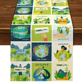 Nepnuser Happy Earth Day Table Runner April 22 Travel Themed Party Decoration Save The Planet School Classroom Home Kitchen Dining Room Decor (13" x 108")
