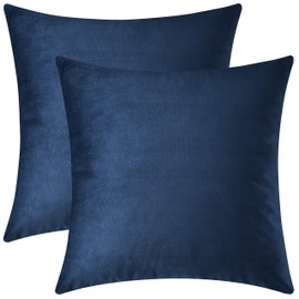 Mixhug Decorative Throw Pillow Covers, Velvet Cushion Covers, Solid Throw Pillow Cases for Couch and Bed Pillows, Navy Blue, 20 x 20 Inches, Set of 2