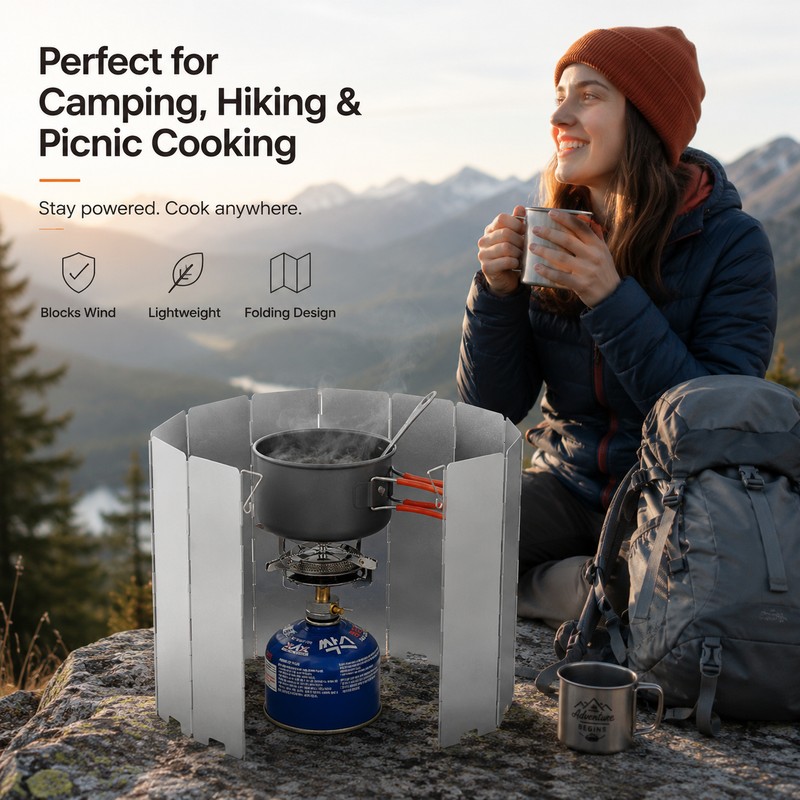 Camping Stove Windscreen for Outdoor Cooking – Foldable Aluminum Wind
