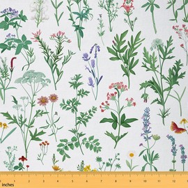 Feelyou Floarl Upholstery Fabric by The Yard, Farmhouse Flowers Pattern Reupholstery Fabric for Chairs, Garden Floral Botanical Decorative Waterproof Outdoor Fabric, 2 Yards, Green White
