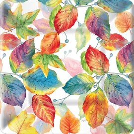 Boston International Paper Plates Square |Appetizer + Dessert Size, 7 x 7-Inches, Colorful Leaves, 8-Count