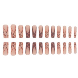 Hkanlre Long French Press on Nails Tips Coffin Fake Ballerina Swirl Nails Heart Full Cover False Nails for Women and Girls 24PCS