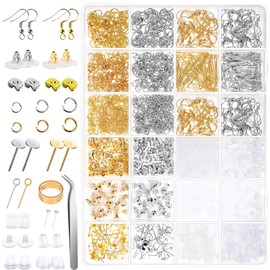Earring Repair Set 2290 Pieces Jewellery Making Set Earring Making Kit Jewellery Craft Accessories with Ear Hooks Jump Rings Ear Stoppers Stud Earrings Jewellery Creation Kit for Jewellery Making
