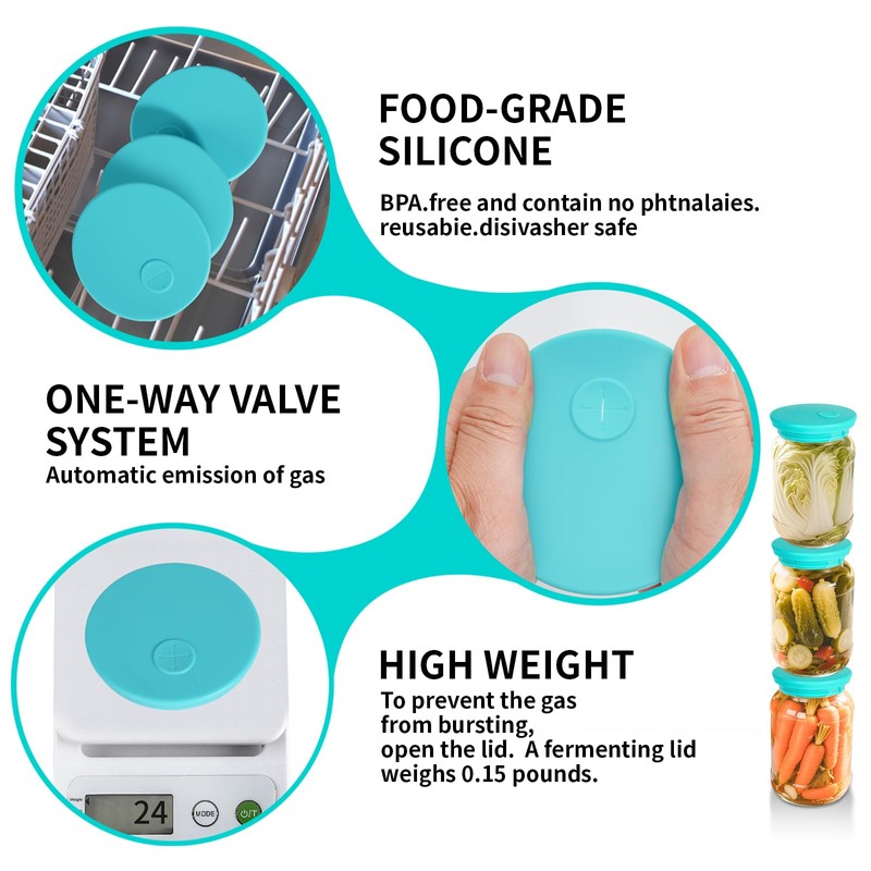 Kinggrand Kitchen Silicone Fermenting Lids Waterless Airlock Fermentation Tops Wide