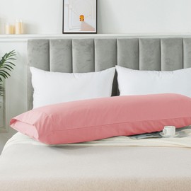 WhatsBedding Body Pillow Cover Cotton Fabric, Long Pillowcase Breathable & Skin-Friendly, Envelope Closure - Foggy Pink (21x54 inch)