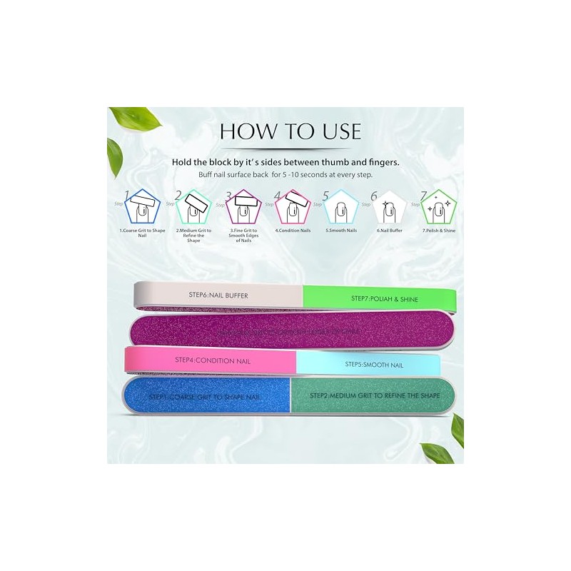 Bloque pulidor de uñas de 7 vías para uñas naturales,