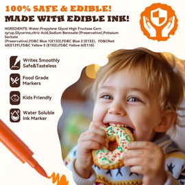 Jewem Edible Markers for Cookie Decorating,12Pcs Food Coloring Pens, Double Side Food Grade Pens with Fine & Thick Tip for Decorating Fondant, Cakes, Cookies, Easter Eggs, Frosting, Macaron