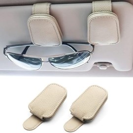 ZENSUKYE 2PCS Soporte para Gafas de Coche,Soporte Universal de Gafas de Sol de Visera de Coche, Clip Soporte Magnético de Anteojos de Sol, PU Cuero Pa