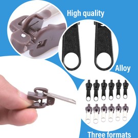 Zip Slider Replacement, Pack of 12, Universal Zip Repair Kit for Clothes, Removable Zipper, Pull Fixer Zip, for Clothes, Backpack, Luggage, Sleeping Bag