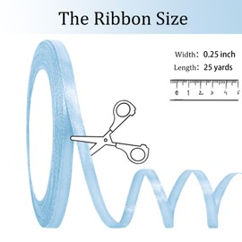OMAIGAR Light Blue Ribbon 1/4 Inch Width, Solid Satin Ribbons with 25 Yards Length Silk Fabric for Gift Wrapping or Wedding Party Birthday Decoration - Light Blue,1/4 Inch x 25 Yards