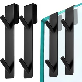 ChAusa Pack of 2 Towel Holder Shower Glass Wall Hooks No Drilling Shower Glass Wall Shower Screen Door Shower Hooks for Hanging Bathroom Accessories Bathroom Accessories for Shower Cubicle Bathroom