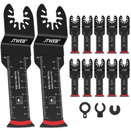 JTWEB Extra Long Oscillating Saw Blades - 12PCS Arc-Shaped Edge Bi-Metal Multitool Blades Precise Cut for Wood with Nails, Metal, Universal Quick Release Power Oscillating Tool Blades Kits