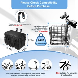 Bike Basket Front,Foldable Bike Basket,Bike Baskets for Adult Bikes Quick Folding No-Detachment Design,Multi-Scenario Use,Suitable for Most Bikes,Easy to Assemble and Carry