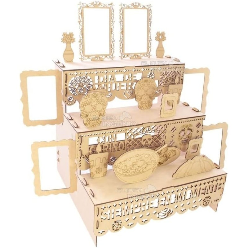 Ofrenda Día De Muertos Mdf Altar Con Decoración Y Adornos