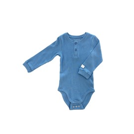 Tiny One Baby Bodysuit Long Sleeve Set of 2 Unisex Basic Organic Cotton GOTS 0-18 Months, Blue / sand