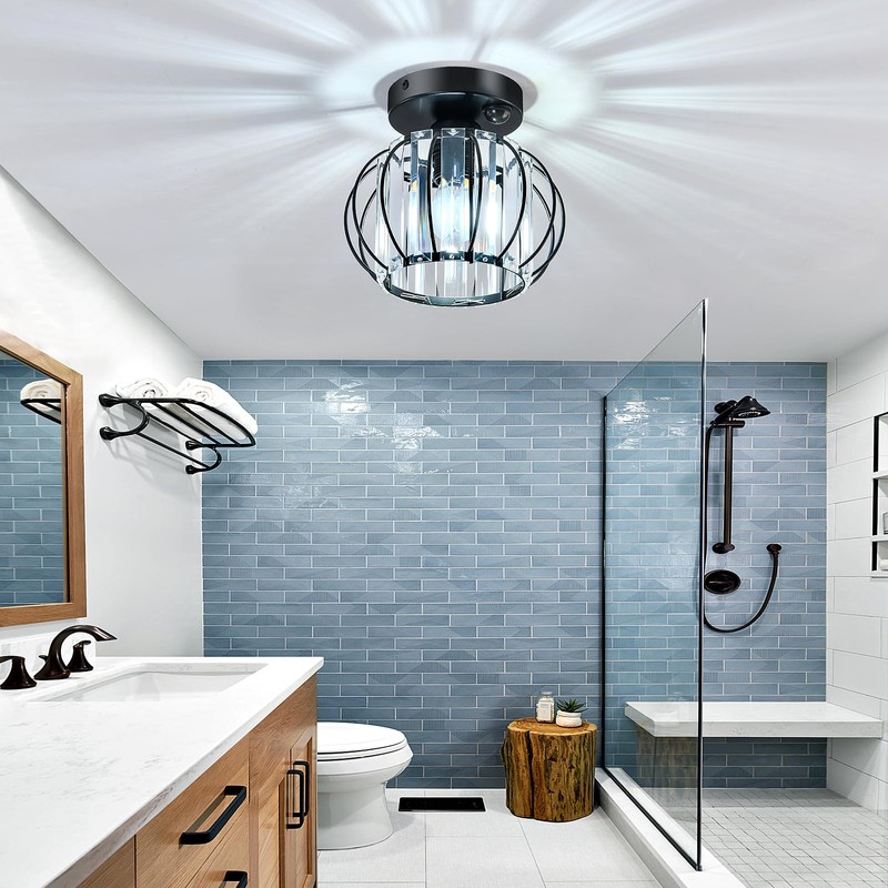 YYJLX Indoor Motion Sensor Ceiling Light Fixture Modern Cryatal Semi