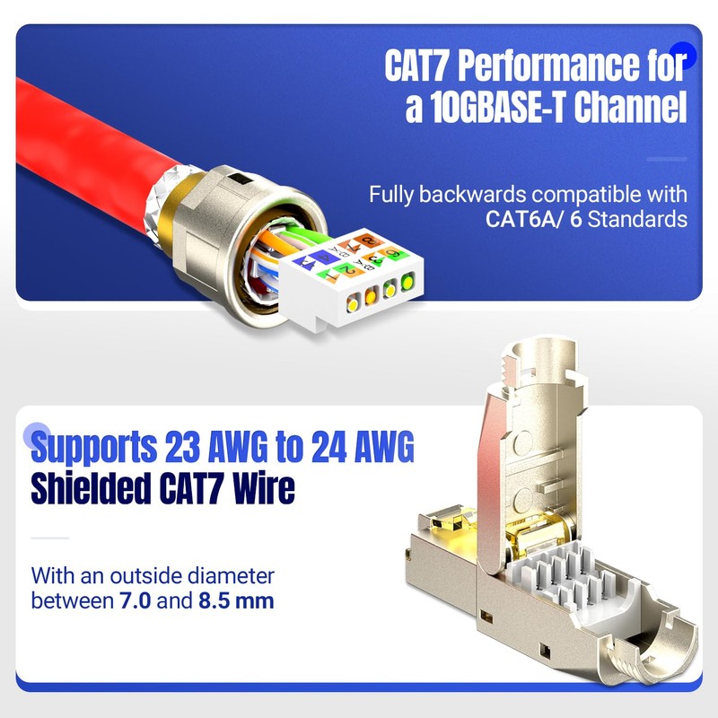AMPCOM STP CAT7 RJ45 Connector Zinc-Alloy Tool-Free Ethernet Field Termination