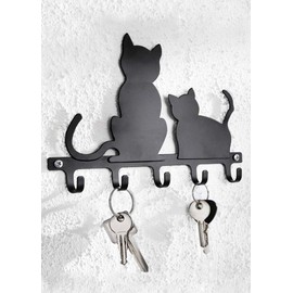 Maximex Key Board Cats-with 5 Hooks, Iron, Black, 15 x 20 x 2 cm