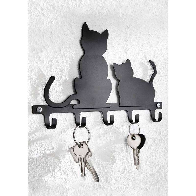 Maximex Key Board Cats-with 5 Hooks, Iron, Black, 15 x