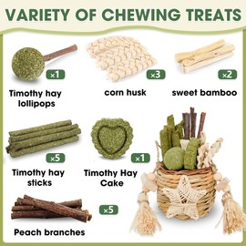 Jorewood Rabbit Chew Toys, Natural Reed Grass Hanging Basket Chews, Woven Bunny Chewing Treats for Small Pets
