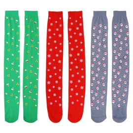 SOIMISS 3 Pairs Long Knee High Christmas Socks for Women Novelty Snowflake Santa Hat Knee High Socks Over Knee High Stockings for Christmas, multicoloured