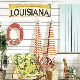 Welcome to US City Metal Wall Decor Louisiana Metal Tin Sign Decorative Plaque Farmhouse Country Home Decor 4" X 16"