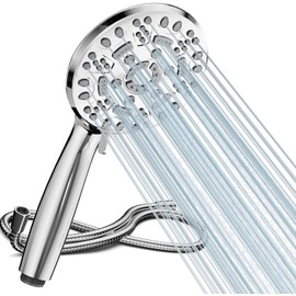 Cobbe Cobbe Duschkopf mit Schlauch, Hochdruck Druckerh?hend mit 8 Strahlarten, Handbrause Wassersparend, Gro?em Regendusche Duschbrause(Chrom)