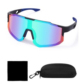 FAOKZE Fast Glasses Rave, Mirrored Sports Glasses, Cycling Glasses, Polarised Sports Sunglasses for Men and Women with UV400 Protection, Cycling Glasses for MTB, Cycling, Running, Ski