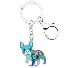 DOWAY Cute French Bulldog Dog Keyring Key Ring Creative Animal Decor Bulldog Gift, blue