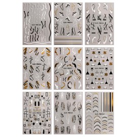 JMEOWIO 9 Sheets French Tip Line Nail Art Stickers Decals Self-Adhesive Nail Supplies Design Decoration Accessories