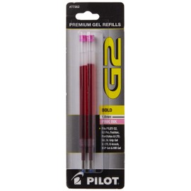 Pilot, G2 Gel Ink Refills, Bold Point 1 mm, Pink, Pack of 2