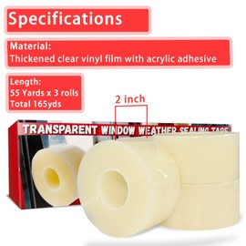 Birllaid Window Sealing Tape, Window AC Sealing Tape,3 Pack-2 inch x55Yards(165 FT) Total165yds (495 FT), No Residue, Clear