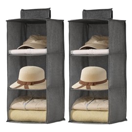 Minnhua 2PCS Hanging Wardrobe Storage Organiser 3 Shelves Hanging Wardrobe Organiser Hanging Storage Shelves Foldable Hanging Closet Organizer Clothes Organizer for Garment Hat Bag Grey